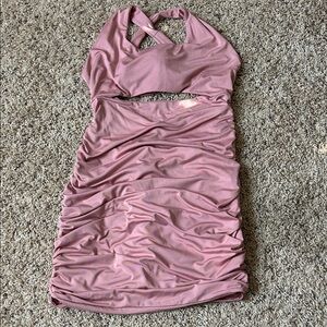 Elegant Pink Backless Halter Dress